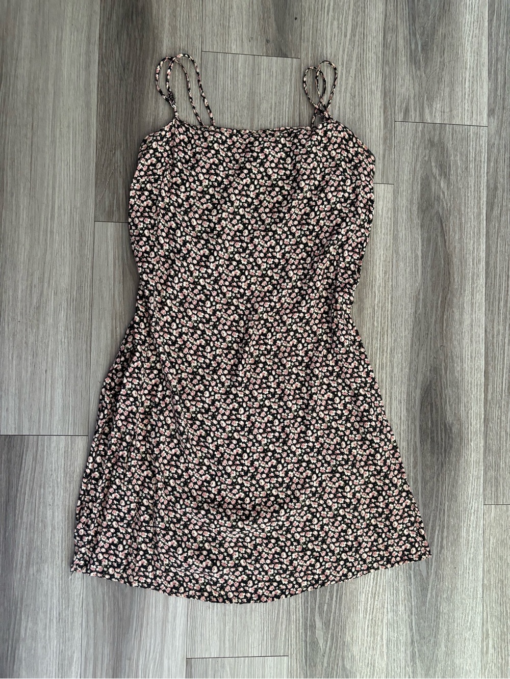 Brandy Melville Black Mini Dress with Pink Floral Print